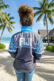 Fiji Tapa sublimation windbreaker rain jacket with stow away hoodie and zippered front