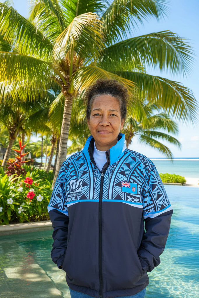 Fiji Tapa sublimation windbreaker rain jacket with stow away hoodie and zipper USA sizing
