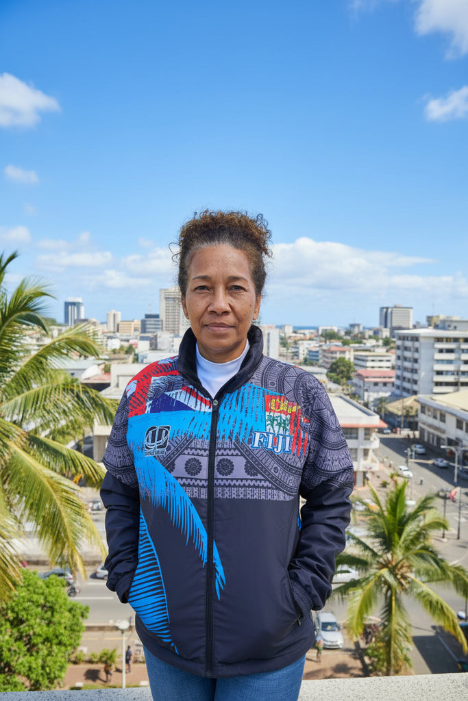 Fiji Tapa Flag palm designed hooded windbreaker with zipper