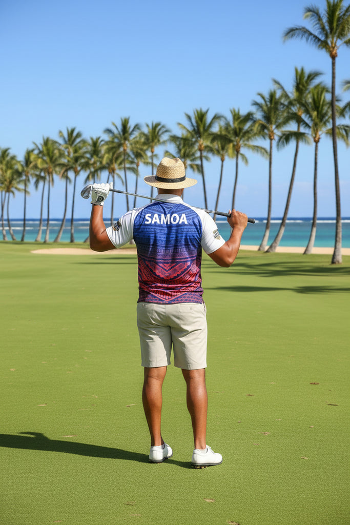 Samoa Polo 2026 AIGA rugby tournament shirt with embroidered logos