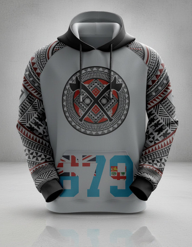Fiji war club hoodie with Fijian Kesa kesa design in unisex USA men's sizing