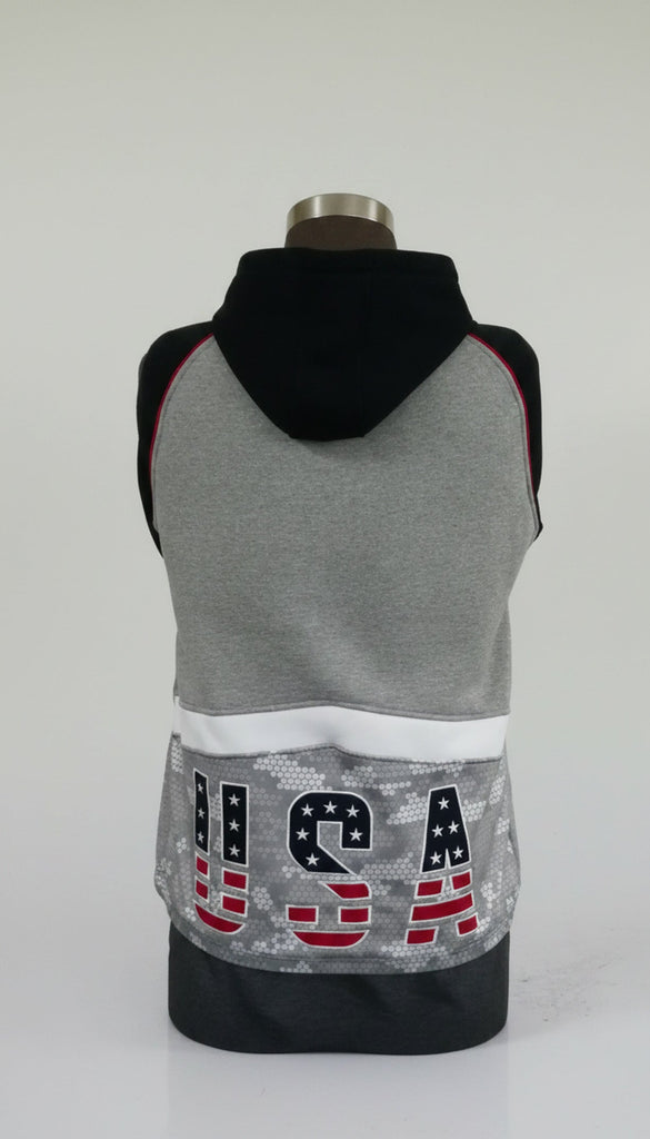 USA FLAG Camo Hoodie with digital print and embroidered sleeves on cotton/poly fleece