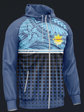 Dark blue unisex wind breaker jacket with hood and water-resistant lining