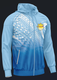 Light blue unisex wind breaker jacket with hood and water-resistant lining