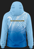 Light blue unisex wind breaker jacket with hood and water-resistant lining