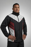 Tonga wind breaker black red white with stow away hood and rain resistant fabric