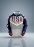 USA FLAG Camo Hoodie with digital print and embroidered sleeves on cotton poly fleece