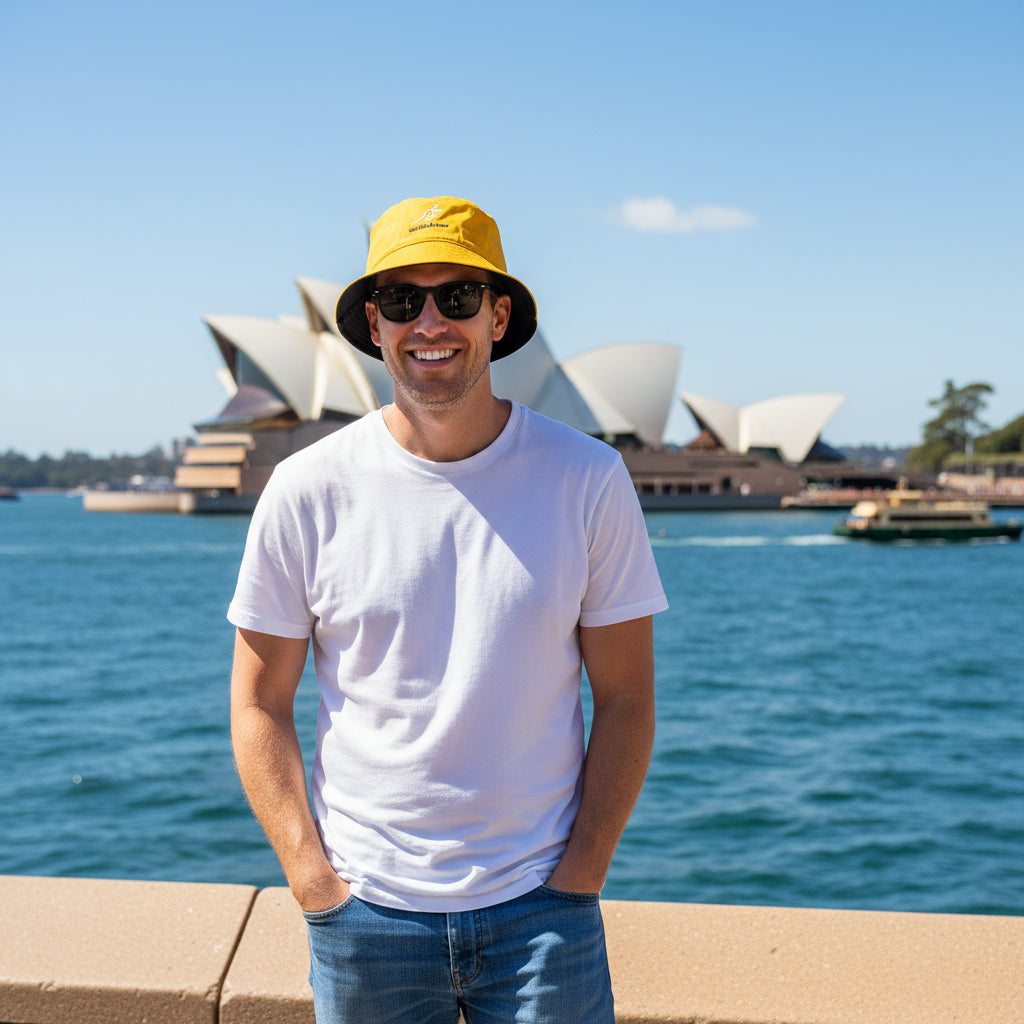 Australia Wallabies gold bucket hat with embroidered logo and 100% cotton twill fabric