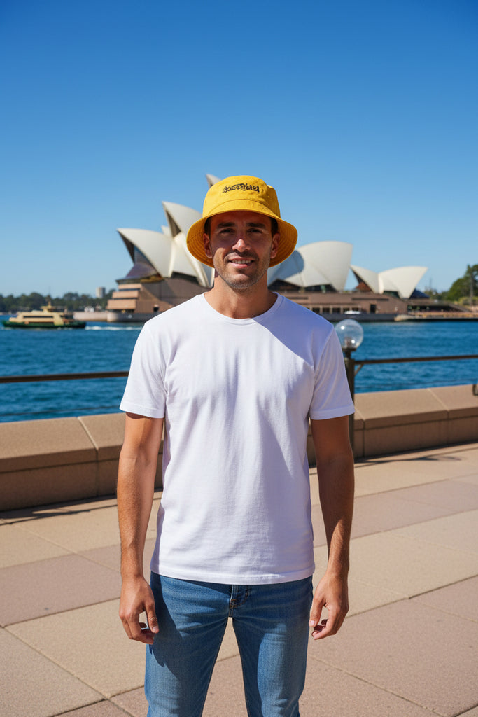 Australia Wallabies gold bucket hat with embroidered logo and 100% cotton twill material