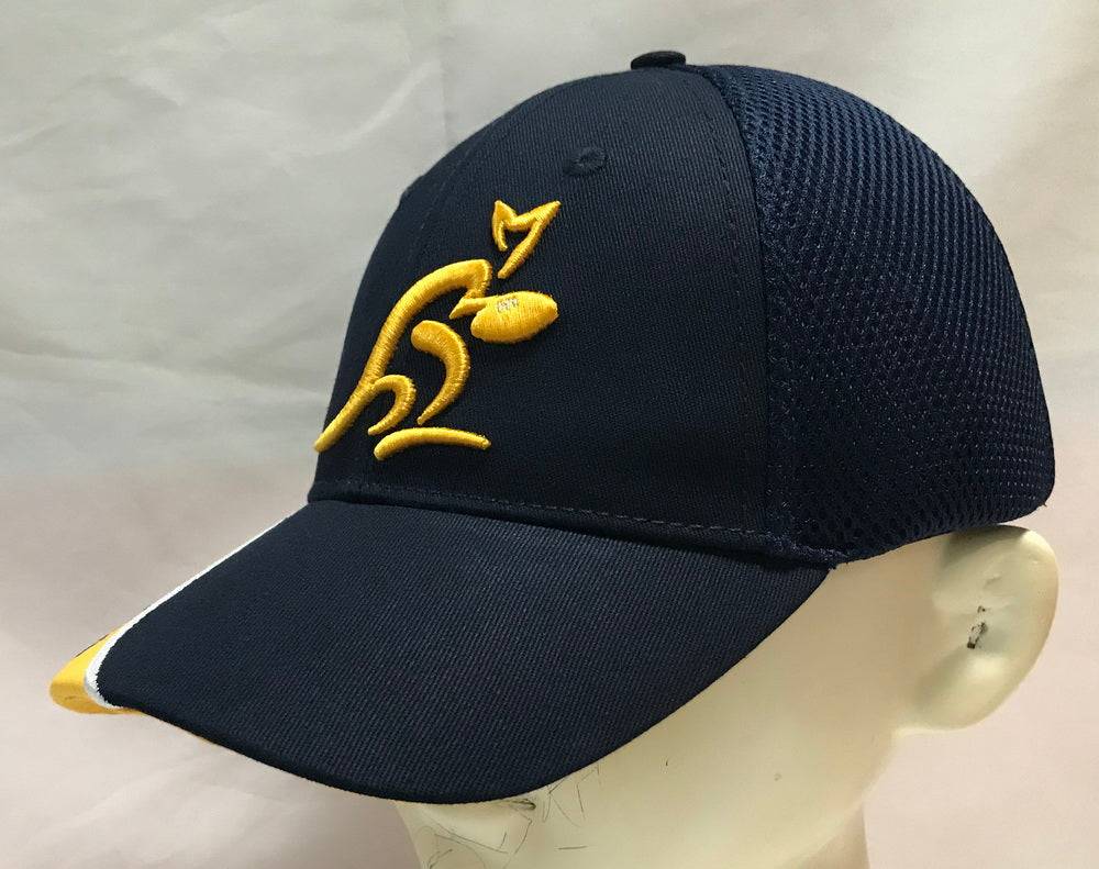 Australia Wallabies navy blue dads cap with 3D embroidered yellow logo and mesh back panel