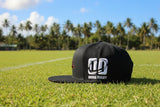 Black Tonga Hat Ngatu design snapback with 3D embroidered Hooka Rugby logo