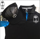 Fiji Rugby polo shirt and cap with FRU logo and traditional pattern accents